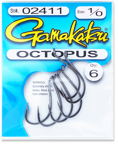 Gamakatsu Octopus Hook, Size 1, Black, 6 Pack 