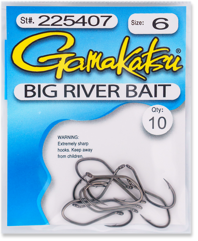 Gamakatsu Big River Bait Hook-6 Per Pack (Black, 3/0) : .co