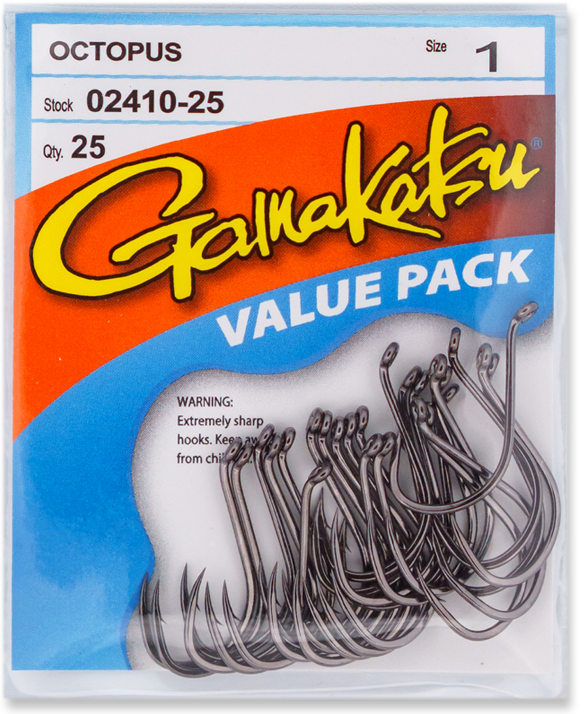 GAMAKATSU OCTOPUS RED FISHING HOOKS 100 PK SIZE 8 STOCK #02306-100 RED