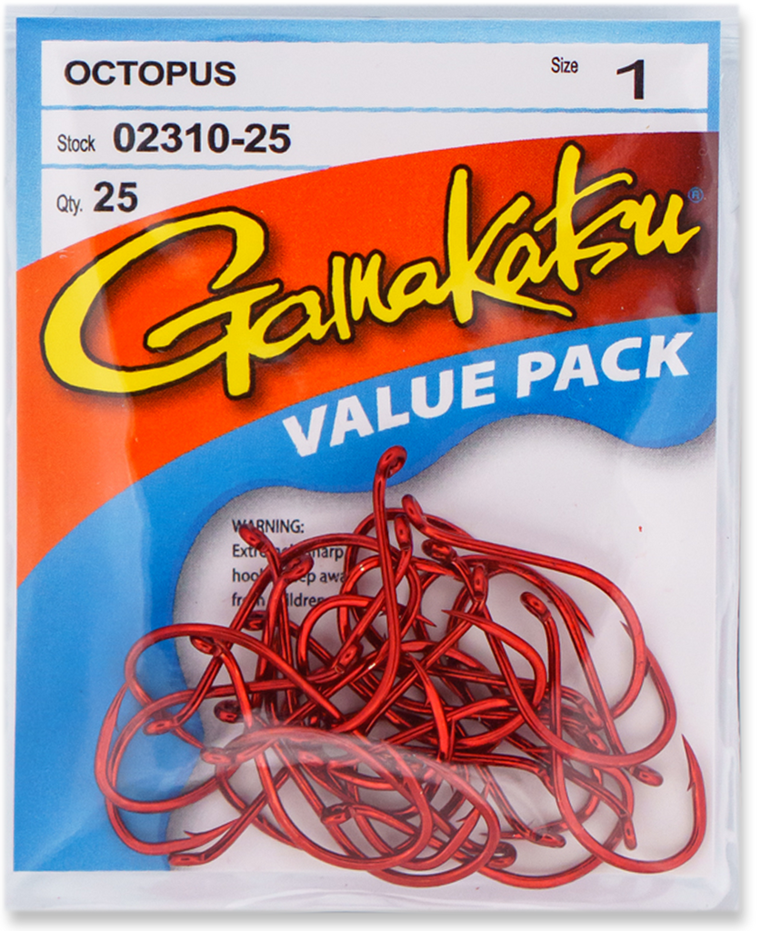 4 packs gamakatsu octopus hook size 1 red 8 per pack 02310 32 total hooks